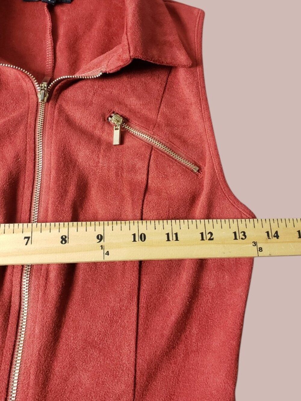 Privy Womens Sleeveless Suede Zip-Up Vest Dress W/Pockets Red Rust Small - Picture 9 of 12